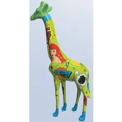 Casa Padrino Garten Deko Skulptur Giraffe Grün / Bunt H. 205 cm - Große Garten Figur