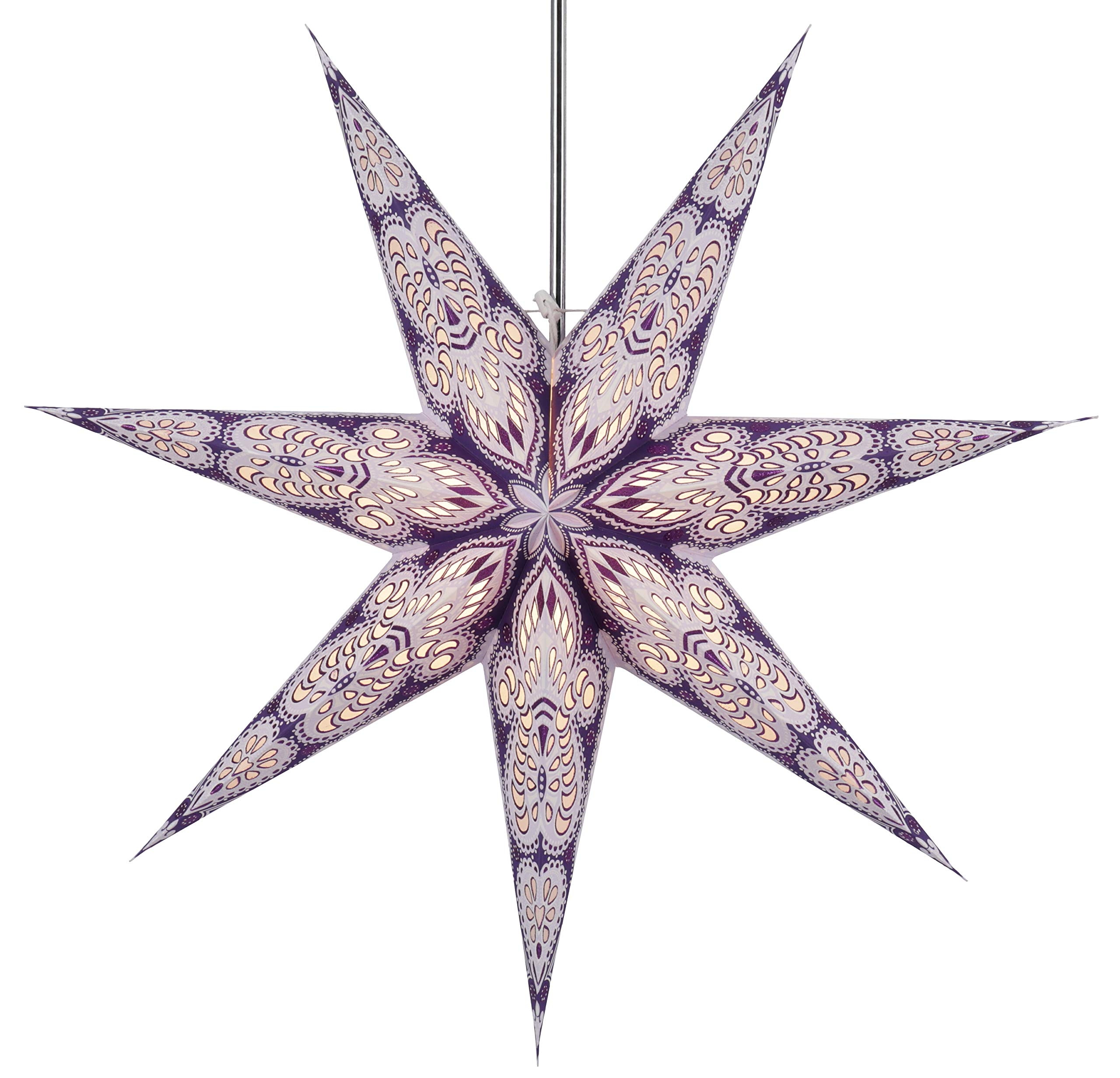GURU SHOP Faltbarer Advents Leucht Papierstern, Weihnachtsstern 60 cm - Menora 7 Violett/natur, Star Fensterdeko