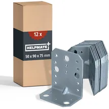 Helpmate – 12 Stück Winkelverbinder mit Sicke 50x90x75 mm – galvanisch verzinkt & blau passiviert – Holzverbinder mit Korrosionsschutz, stabil & langlebig – einfache Montage