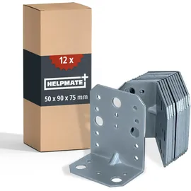 Helpmate – 12 Stück Winkelverbinder mit Sicke 50x90x75 mm – galvanisch verzinkt & blau passiviert – Holzverbinder mit Korrosionsschutz, stabil & langlebig – einfache Montage