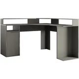 Feldmann-Wohnen Gamingtisch Carbon (mit Montitorfläche, große Arbeitsfläche, offene Fächer, 1 Tür, 1-St., moderne Optik, Kantengriff, ABS-Kanten), 139x139x89cm graphitgrau schwarz 139 cm x 89 cm x 55 cm
