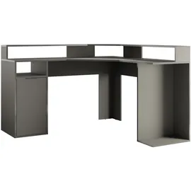 Feldmann-Wohnen Gamingtisch Carbon (mit Montitorfläche, große Arbeitsfläche, offene Fächer, 1 Tür, 1-St., moderne Optik, Kantengriff, ABS-Kanten), 139x139x89cm graphitgrau schwarz 139 cm x 89 cm x 55 cm