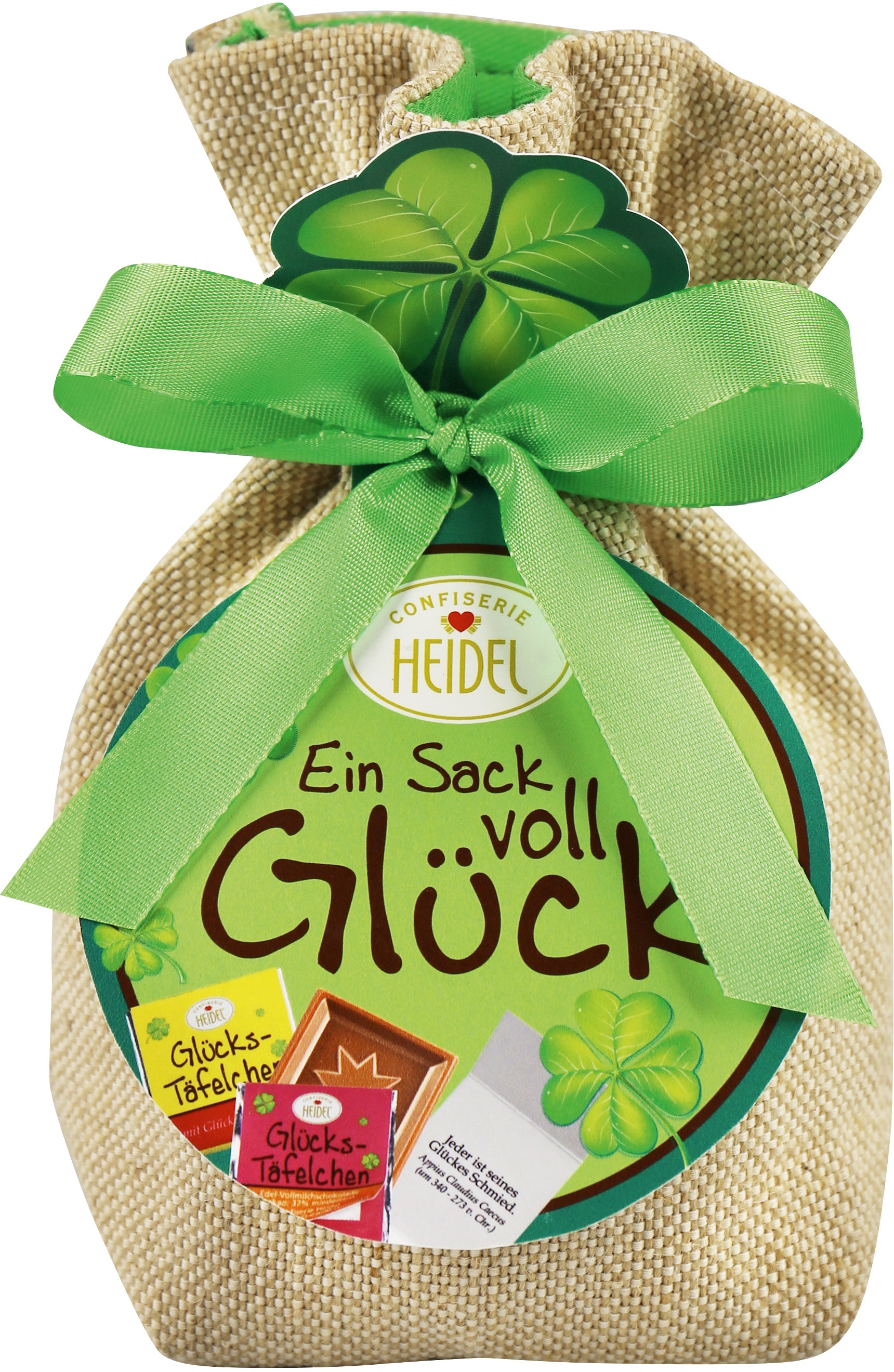 Glücks-Sack Mit Edel-Schokolade Mit Glücksbotschaften Von Confiserie Heidel