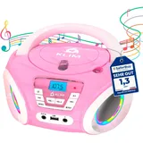 KLIM Candy Kids CD Player für Kinder - NEU - UKW-Radio - Inklusive Batterien - Rosa - Boombox tragbar - CD Spieler Kinder- mit Lautsprechern, Kleinkinder (Pink)
