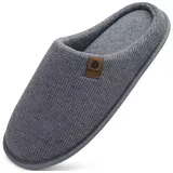 ONCAI Hausschuhe Herren Rückstellschaum Memory Foam Herren Pantoffeln und Mann Haus Schuhe mit Kunstpelz Futter und Indoor Outdoor Gummisohlen Grau Größe 47 EU - 47 EU