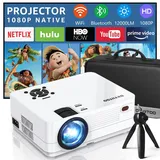 Native 1080P Projector with WiFi and Two-Way Bluetooth, Mini Beamer, 18000L WiFi Bluetooth Beamer, 300" Display, Compatible with iOS/Android/PS4/TV Stick/HDMI/USB