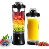 Tragbarer Mixer, Smoothie Maker mit 6 Klingen, 500ml Standmixer für Shakes und Smoothies, 120W Ice Crusher, USB-C Wiederaufladbar, BPA-Frei, Schwarz - Schwarz