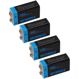 EXTENSILO 4x 9V-Akku Block für diverse Geräte (1000mah, 9v, Li-Ion), ready-to-use, mit Micro USB Buchse