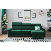 Universelle Ecksofa FOX II, Polsterecke mit Schlaffunktion, Velour Schlafsofa Couch (Flasches Grün) - Grün