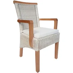 Esszimmer Stuhl mit Armlehnen Rattanstuhl weiß Rattan nachhaltig mit Sitzkissen