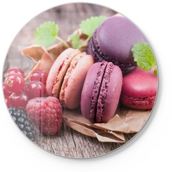 DEQORI Schneidebrett ‚Macarons und Beeren‘, Glas, Platte Frühstücksbrett Schneideplatte braun|lila|rosa 30 cm x 30 cm