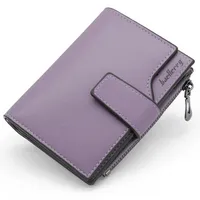 HNOOM Damen Geldbeutel PU Leder Portemonnaie Damen Klein und im Kurzformat Geldbörse Damen Viele Fächer Mini Portmonee Damen mit 15 Kartenfächer und Münzfach (Lila-X)