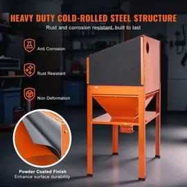 Vevor Sandstrahlkabine Aluminium/Stahl 60 Gallonen orange mit Ständer, Strahlpistole und 4 Düsen