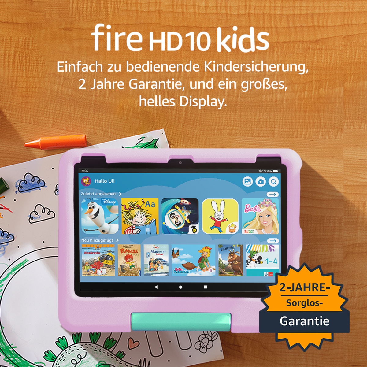Das neue Amazon Fire HD 10 Kids-Tablet 2023 blau für Kinder ab dem Vorschulalter | Mit brillantem 10-Zoll-Display, Kindersicherung und 2 Jahren Sorg