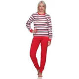 normann Damen Frottee Schlafanzug Langarm mit Bündchen - auch in Übergrössen, Farbe:rot1, Größe:44-46 - 44-46