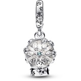 PANDORA Schneeflocke Schneekugel Charm-Anhänger aus Sterling Silber, mit Cubic Zirkonia Steinen verziert, Moments Collection, kompatibel Moments Armbändern, 792369C01