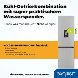 Exquisit Kühl-Gefrierkombination KGC265-70-NF-WS-040C inoxlook | No Frost | Nutzinhalt: 251 L | Temperaturregelung | Alarm