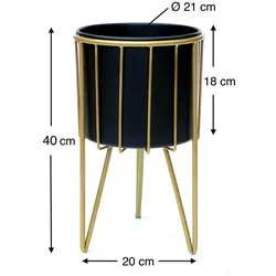 DanDiBo Blumenhocker mit Topf Metall Gold Schwarz Rund M 40 cm Blumenständer 96039 Blumensäule Modern Pflanzenständer Pflanzenhocker