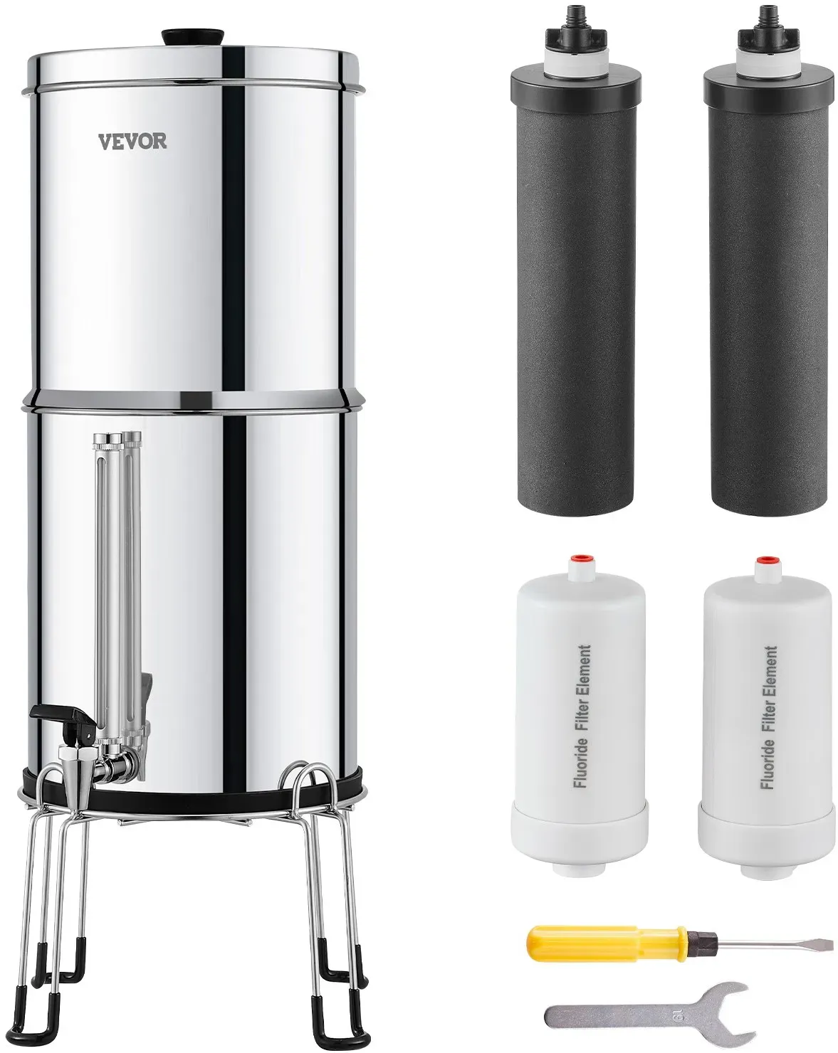 VEVOR Schwerkraft Wasserfiltersystem Wasserfilter 7+7,5L Edelstahl 4 Filter