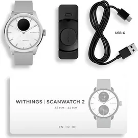 Withings ScanWatch 2 42 mm perlweiß/silber, Sport Flourelastomer-Armband grau/silber
