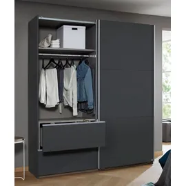 Rauch Möbel Sevilla Schrank Kleiderschrank Schwebetürenschrank, Grau metallic, Schwarz, Griffleisten alufarbig, 2-türig, inkl. 2 Kleiderstangen, 2 Einlegeböden BxHxT 175x210x59 cm