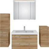 Saphir Badmöbel-Set »Balto Sprint 4-teilig, Mineralmarmor-Waschtisch mit LED-Spiegelschrank«, (5 St.), Midischrank und Unterschrank, inkl Türdämpfer, 5 Türen, 5 Schubladen, braun