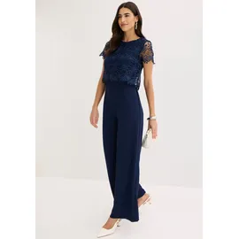 bonprix Jumpsuit aus softem Scuba mit kurzem Arm, figurumspielende Passform, weites Bein