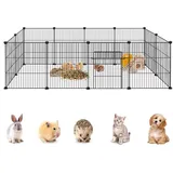 YRHome Freigehege Gittergehege für Kaninchen Hasen Meerschweinchen Gehege Freilauf Hamster Welpengehege Kleintiergehege Hasenstall Laufgitter Kleintierkäfig 12-Platten mit Türen Schwarz 142x72x36cm