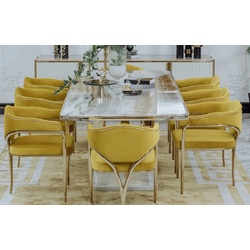Casa Padrino Luxus Esszimmer Stuhl Set mit Armlehnen Gelb / Gold 60 x 59,8 x H. 80 cm - Küchen Stühle 8er Set - Esszimmer Möbel - Restaurant Möbel - Luxus Möbel - Luxus Einrichtung