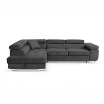 sofiland Ecksofa Aller L-Form mit Schlaffunktion und Bettkasten in Jasmine, Links Ottomane (Dunkelgrau)