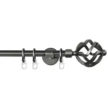 garesa schönes fürs fenster Garesa Gardinenstange Rustika Ø 16mm, 1-läufig, Graphite I Rustikale Vorhangstange aus Metall inkl. Ringe + Faltenlegehaken I Mit Endknopf Korb I 160cm