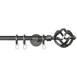 garesa schönes fürs fenster Garesa Gardinenstange Rustika Ø 16mm, 1-läufig, Graphite I Rustikale Vorhangstange aus Metall inkl. Ringe + Faltenlegehaken I Mit Endknopf Korb I 160cm