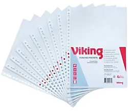 Viking Prospekthülle DIN A4 Genarbt Transparent 80 Mikron PP (Polypropylen) Öffnung oben 23 Löcher 50 Stück