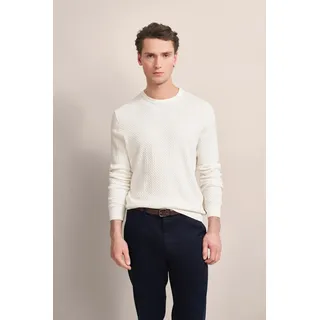 Bugatti Strickpullover BUGATTI, Herren, Gr. XXL, beige (ecru), Sweatware, 95% Baumwolle, 5% Kaschmir, unifarben, casual, regular fit, Rundhals, Langarm Rippbündchen, Pullover, mit Geflechtstruktur