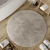 Wecon Home Basics Badteppich Erik – Weicher, getufteter Baumwollteppich – Rutschhemmend & waschbar mit weichem Flor und klarer Optik (80 cm rund, Greige)