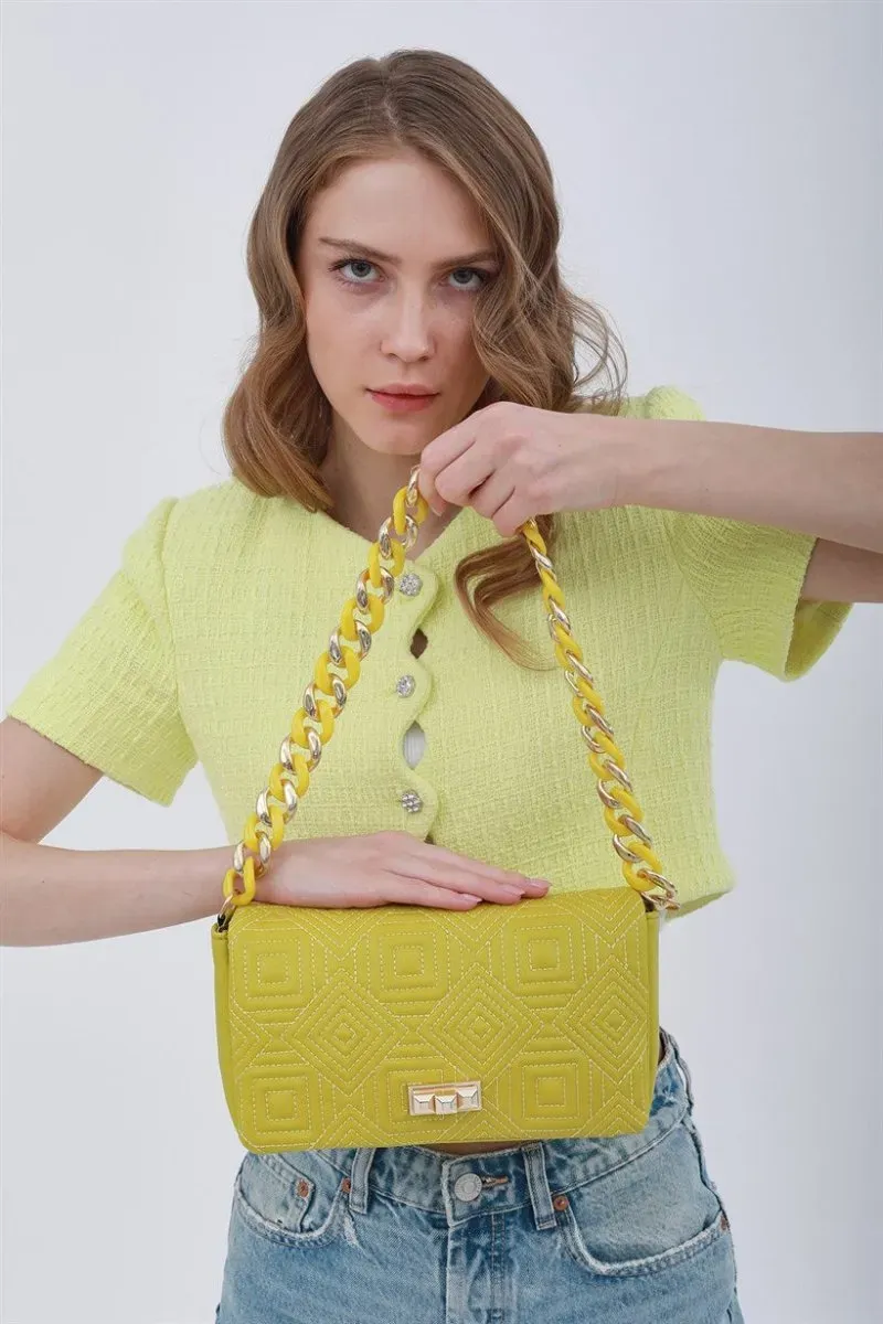 Madamra - Geometric Embroidered Chain Bag - Pistaziengrün