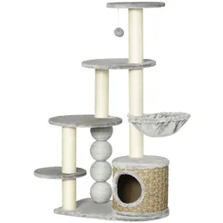 PawHut Kratzbaum Spanplatte, Jute, Plüsch, Seegrassseil