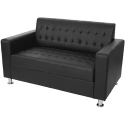 2er Sofa Pori, Couch Loungesofa, Kunstleder, Metall-Füße ~ schwarz
