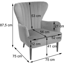 MCW Lounge-Sessel MCW-K37 Samt 280 g/m2 75 x 80 x 80 cm Grau