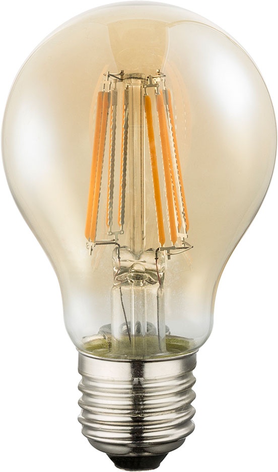 Vintage Leuchtmittel E27 Glühbirne LED Retro Filament Leuchtmittel, Glas Amber, 7 Watt 630 Lumen 2200 Kelvin warmweiß, DxH 10,6x6 cm