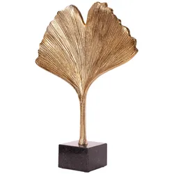 riess-ambiente Skulptur GINKGO LEAF - 44cm gold handmade Metall mit Marmorsockel