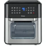 Trisa Crisp Master Heißluftfritteuse XXL Ofen 12L, 12-in-1 Airfryer mit Sichtfenster & Touch-Display, Minibackofen inkl. Rotierender Frittierkorb & Drehspieß, Dörrautomat ohne Öl, Silber/Schwarz