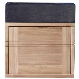 Tikamoon Badunterschrank aus Teak und Waschbecken aus schwarzem Marmor Basic black