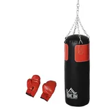 Homcom Boxsack mit Boxhandschuhen schwarz, rot 30 x 120 cm