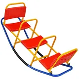Costway 3 Sitzer Schaukelwippe, Gartenwippe bis 100 kg belastbar, Kinder Wippe In- und Outdoor, Kinderwippe Metall Karussellwippe ideal für Kinder... - Blau/Gelb/Rot/Schwarz