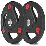 wuuhoo Hantelscheibe Olympische Hantelscheiben Ray 50mm, 2er Set I Weight Plates gummiert mit Stahlkern I Langhantelgewichte mit Griffen und Stahlbuchse I schwarz mit Gewichtsangabe 2 x 25kg