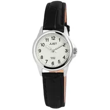 Just Damenuhr Beige Schwarz Analog Metall Echt-Leder Quarz Armbanduhr