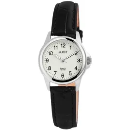 Just Damenuhr Beige Schwarz Analog Metall Echt-Leder Quarz Armbanduhr