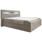 luxusbetten24 Boxspringbett Menzogna mit LED und Stauraum (2 Schubladen) - 180x200 - Beige - H4 (100kg+) - Luxusbetten24 - 2 Jahre Gewährleistung - mind. 14 Tage Rückgaberecht - Beige - 180x200