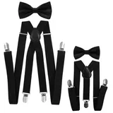 axy Hosenträger Papa und Sohn Hosenträger mit Fliege Set (Partnerlook für Herren und Kinder 1-6 Jahren, Vater-Sohn Set) Fotoshooting Familien Outfit schwarz